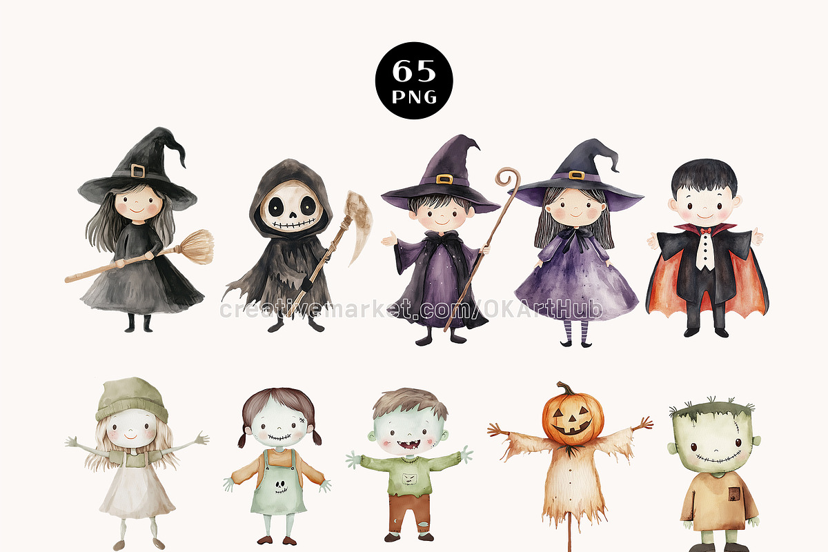Watercolor Halloween Clipart Bundle, a Seasonal Illustration by OKArtHub (Photo 3 of 6)