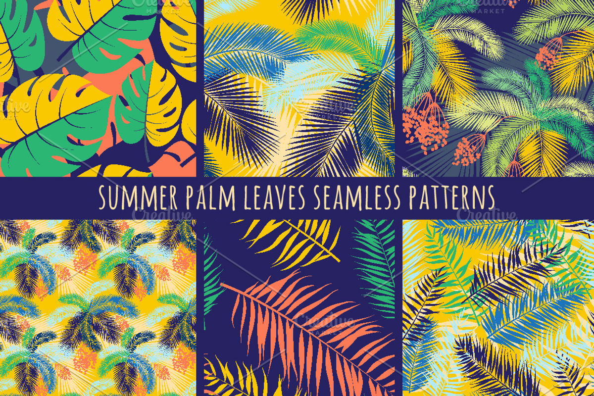 Set of seamless palm leaves patterns, an Illustration by VasilkovS (Photo 1 of 3)