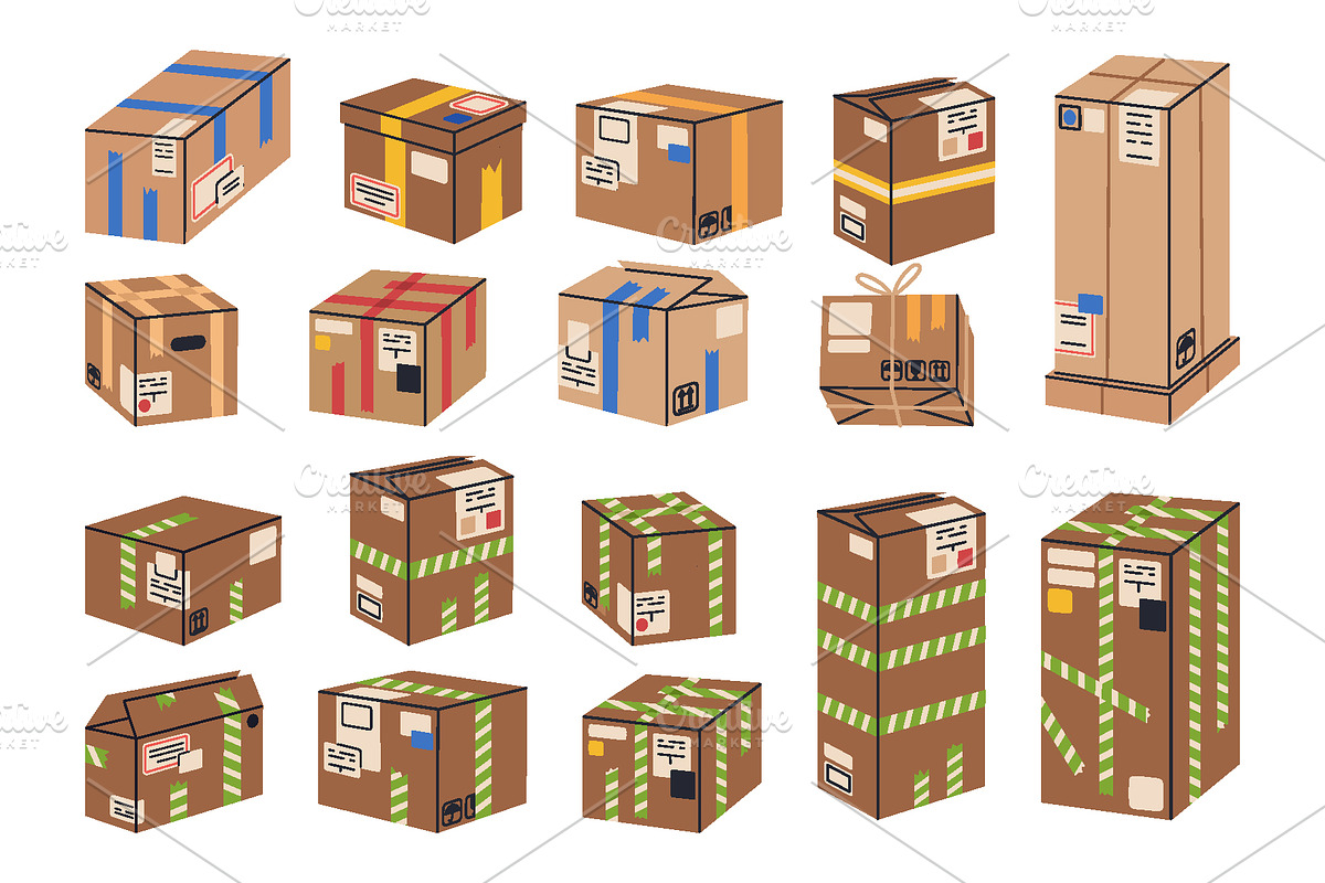 Flat vector cardboard boxes, an Object Illustration by Torontotokio (Photo 4 of 4)