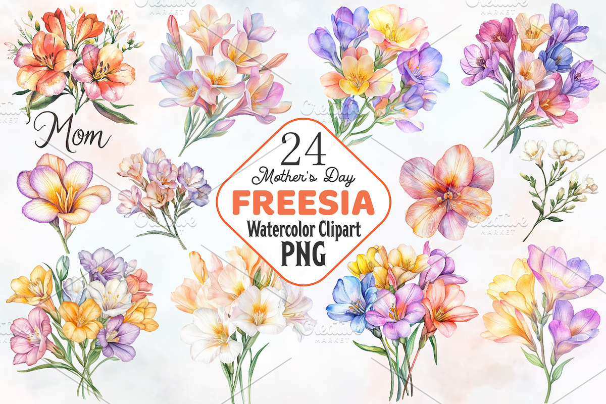 Freesia Mother's Day Watercolor Clip, an Illustration by RobertsArt (Photo 1 of 7)