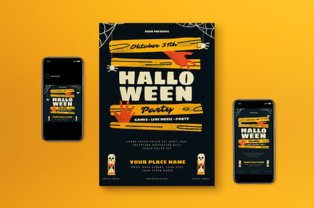Halloween Party Flyer Set, a Flyer Template by graphicook