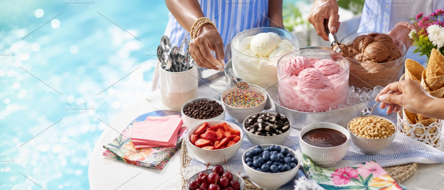 Summer pool party ice cream buffet w, a Photo by Dvoevnore photos