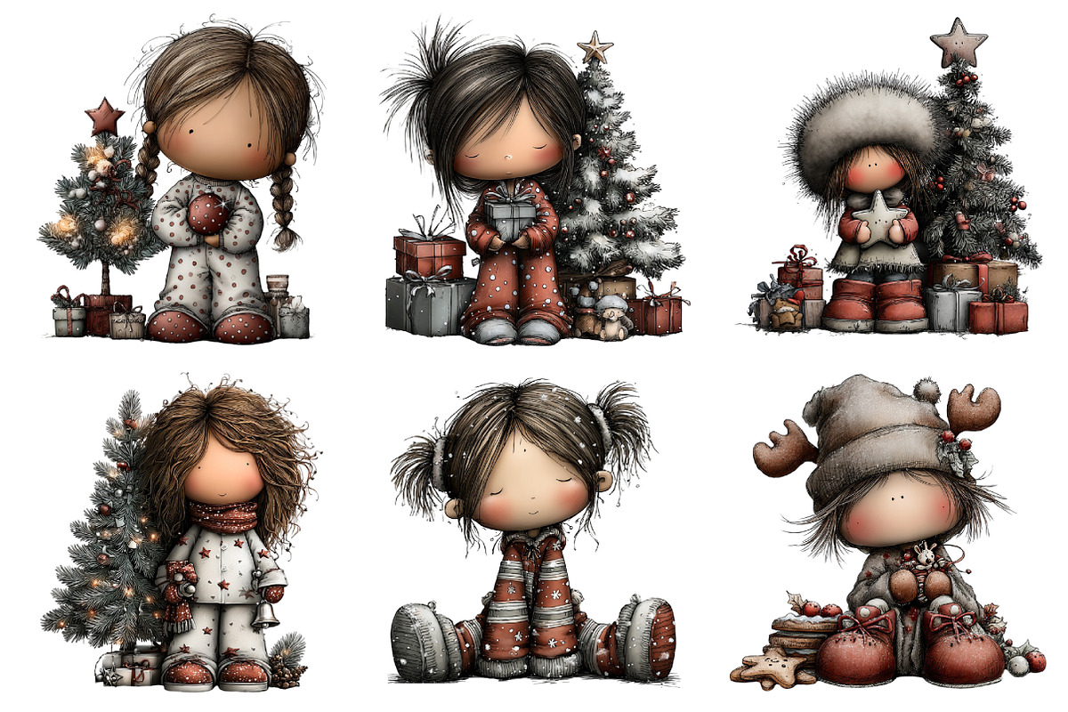 Cozy Christmas Girls in Pajamas Clip, an Illustration by Daily.Designs (Photo 5 of 5)