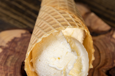waffle cup with ice cream, sweet vanilla ice cream