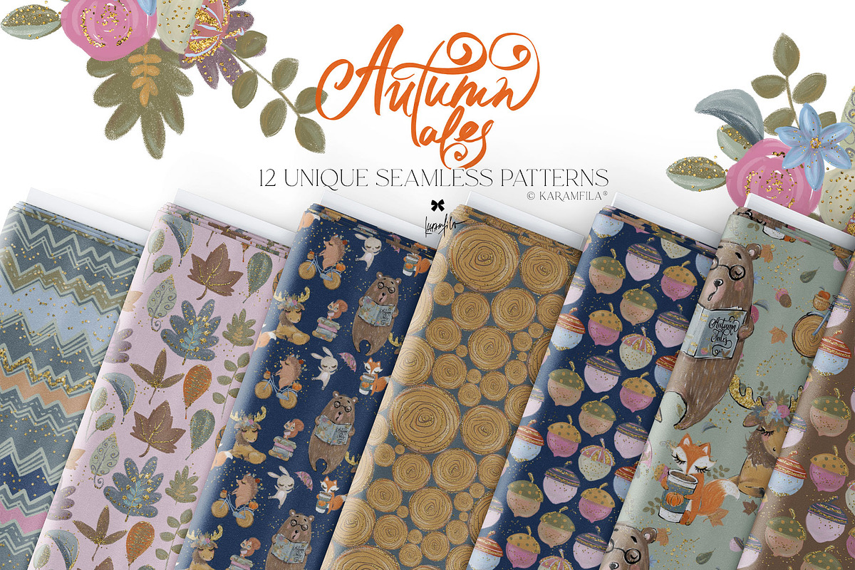 Fall Woodland Clipart & Patterns Kit, a Seasonal Illustration by KaramfilaS (Photo 9 of 25)