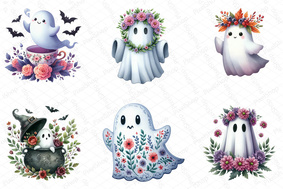 Halloween Floral Ghost Clipart, an Illustration by DreamPrint404 (Photo 4 of 7)