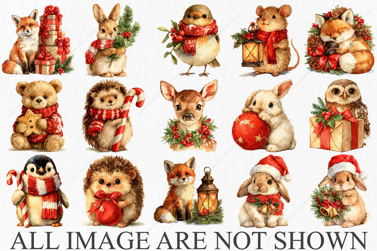 Whimsical Christmas Animals Clipart, a Seasonal Illustration by Canvas Craft (Photo 4 of 10)