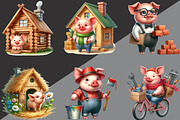 Three Little Pigs Clipart, an Illustration by Black Bird Studio (Thumbnail 4 of 6)