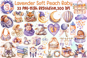 Lavender Soft Peach Baby Nursery Cli, an Illustration by Sublimation Artist