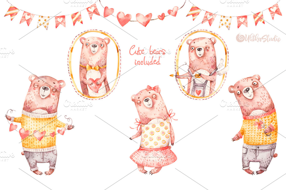 Cozy Valentines Day. Lovely bears, an Animal Illustration by UlitkaStudio (Photo 8 of 20)