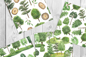 Watercolor Green Trees Clipart