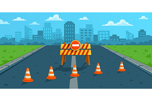 Cartoon closed road. Roadblock, a Transportation Illustration by Stock-Smart-Start