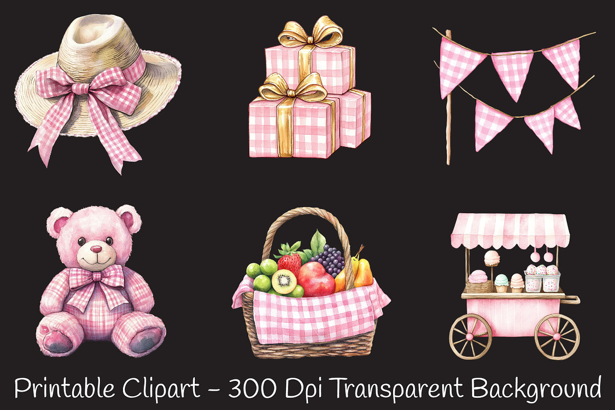 Pink Gingham Summer Clipart, an Illustration by RobertsArt (Photo 3 of 7)