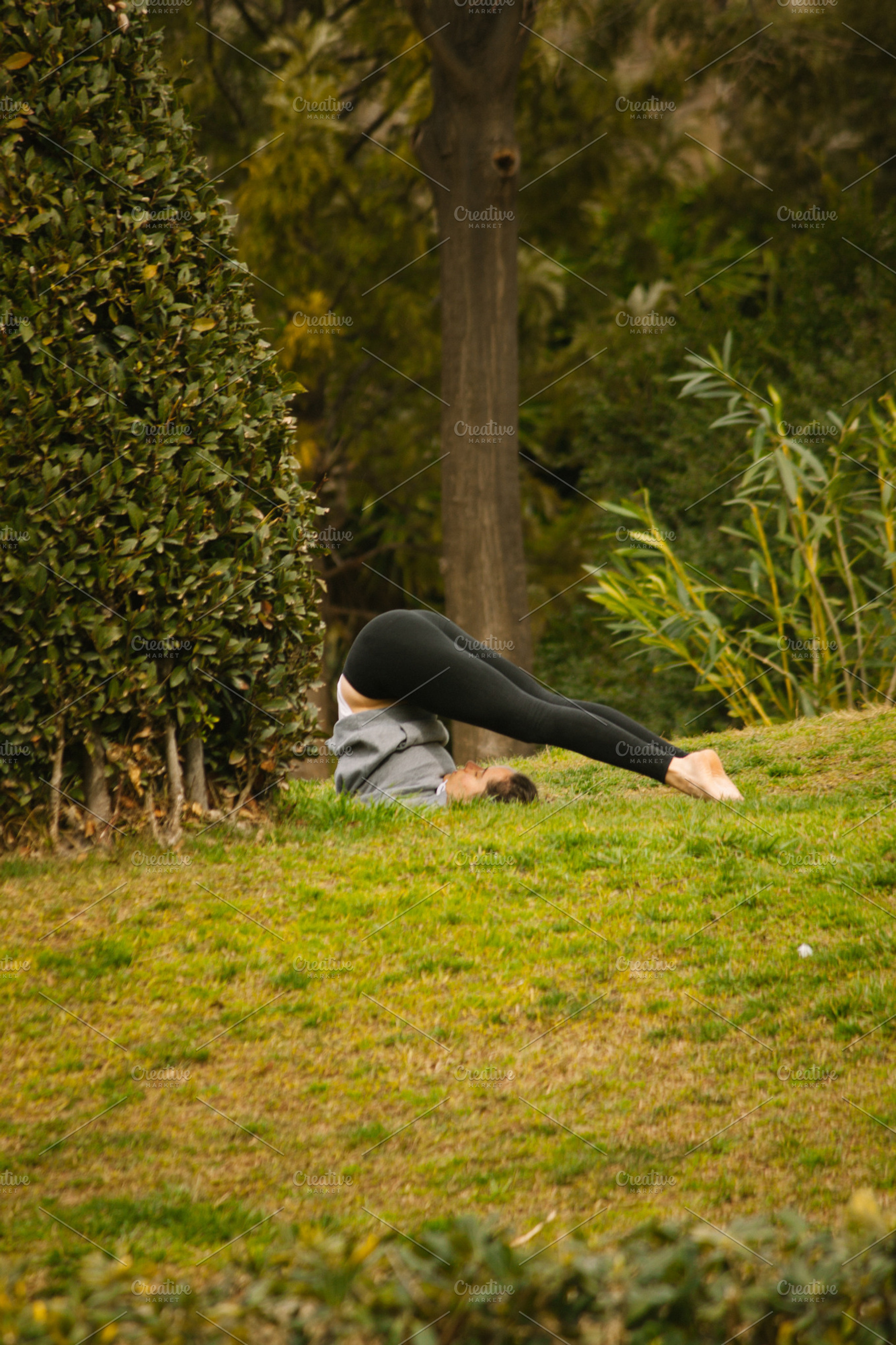 Yoga at the park stock picture