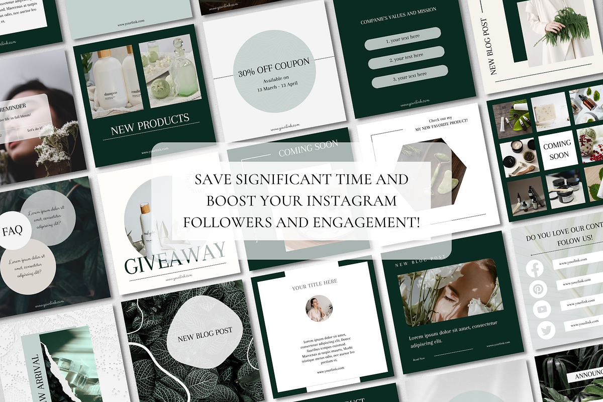 100 Green Instagram Templates Canva, a Social Media Template by IRISEA DESIGNS (Photo 3 of 4)