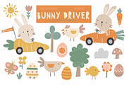 Bunny Driver clipart & paper set, a Pattern Graphic by Poppymoondesign (Thumbnail 1 of 7)