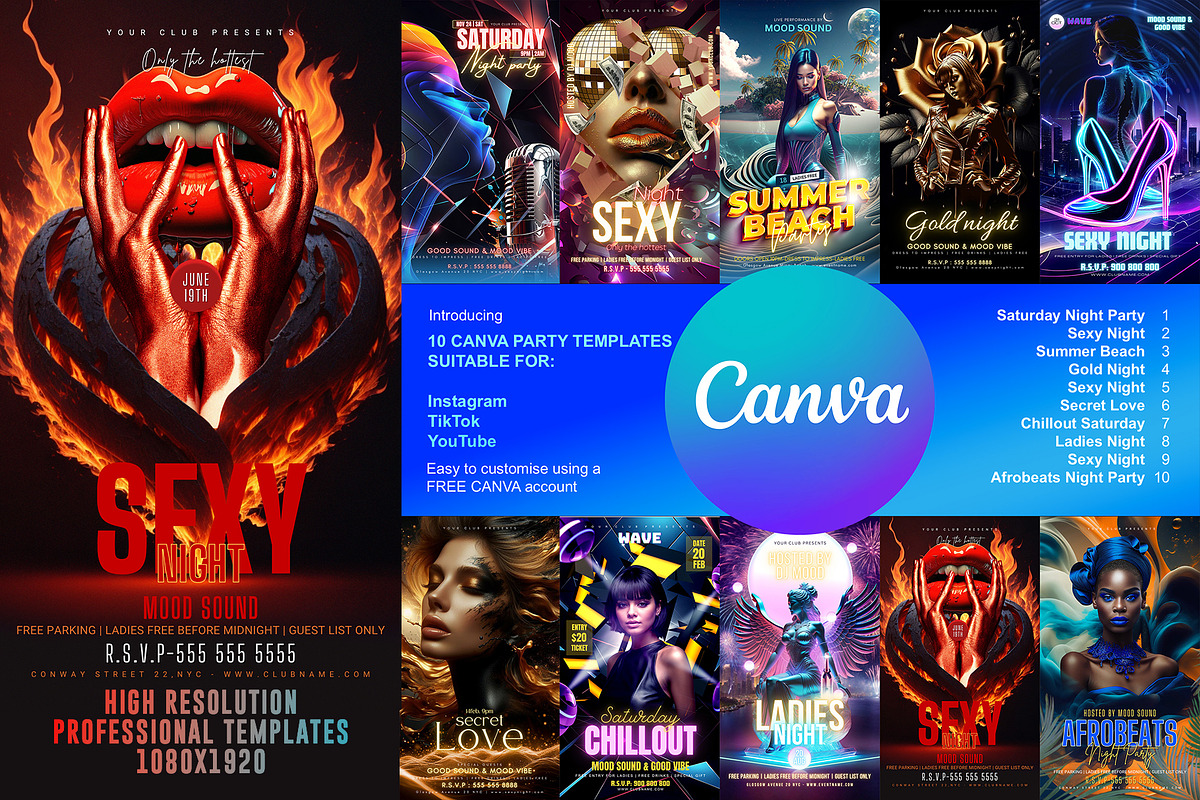 10 Canva Party Templates For Insta, a Templates & Theme by GoodFind (Photo 1 of 5)
