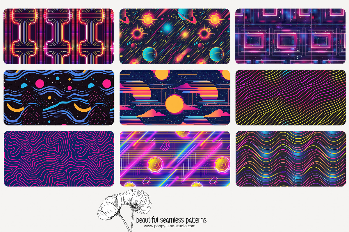 70 neon light seamless pattern, a Pattern Graphic by Poppy Lane Studio (Photo 3 of 10)