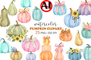 Watercolor Pumpkin Clipart PNG, an Object Illustration by PatternPalette (Thumbnail 1 of 5)