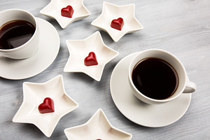 Coffee cups and heart candies in, a Food & Drink Photo by Anna Efetova
