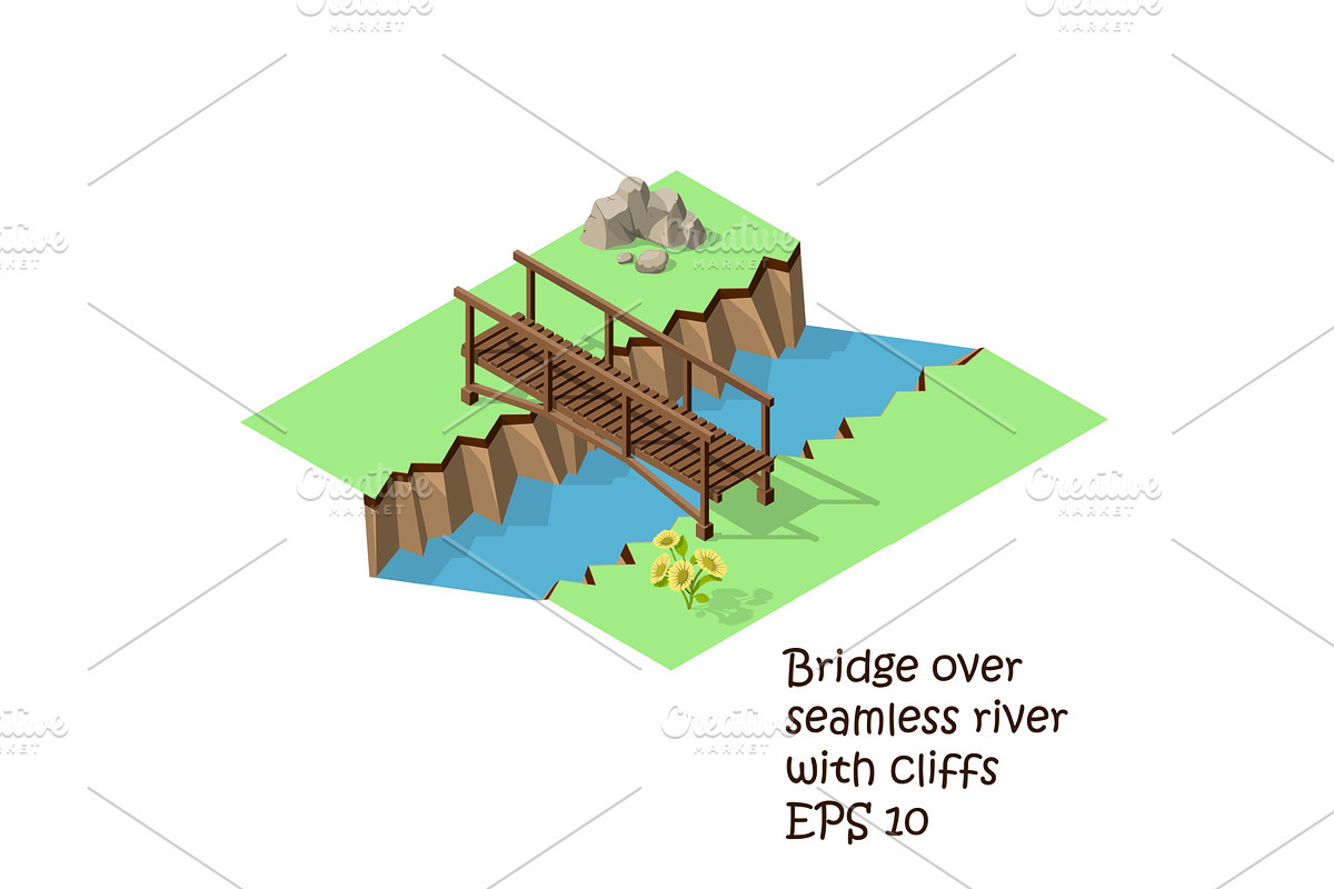 wooden bridge cross river, a Transportation Illustration by piter.goskov