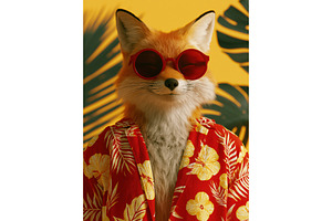 fox wearing red sunglasses and