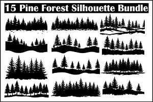 Pine Forest Silhouette Bundle, a Graphic by balal