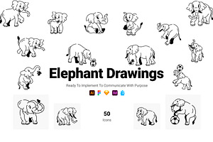 Elephant Drawing Icons, an Outline Icon by Prosymbols