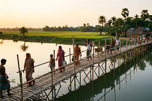 Villagers crossing a bamboo bridge, a Person Photo by nandinigraphics