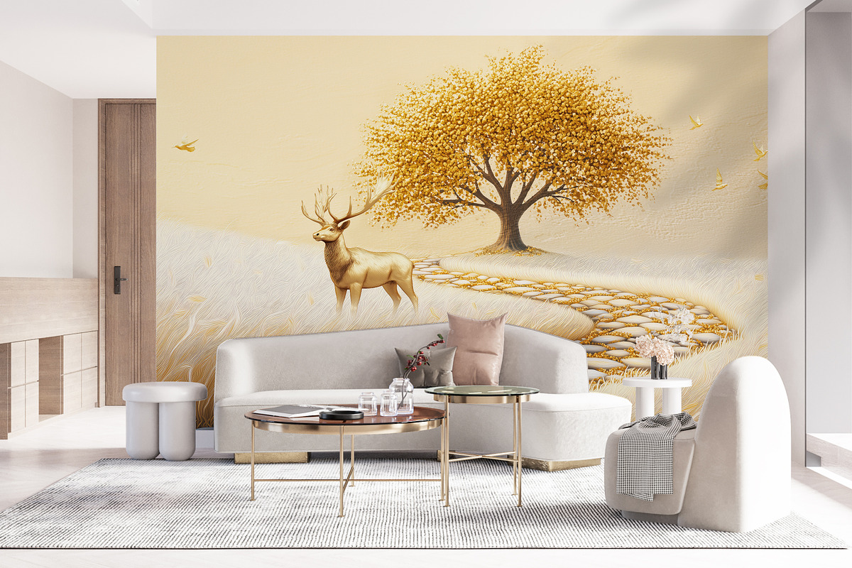 Abstract golden tree elk wallpaper, a Decorative Illustration by fei long (Photo 4 of 10)