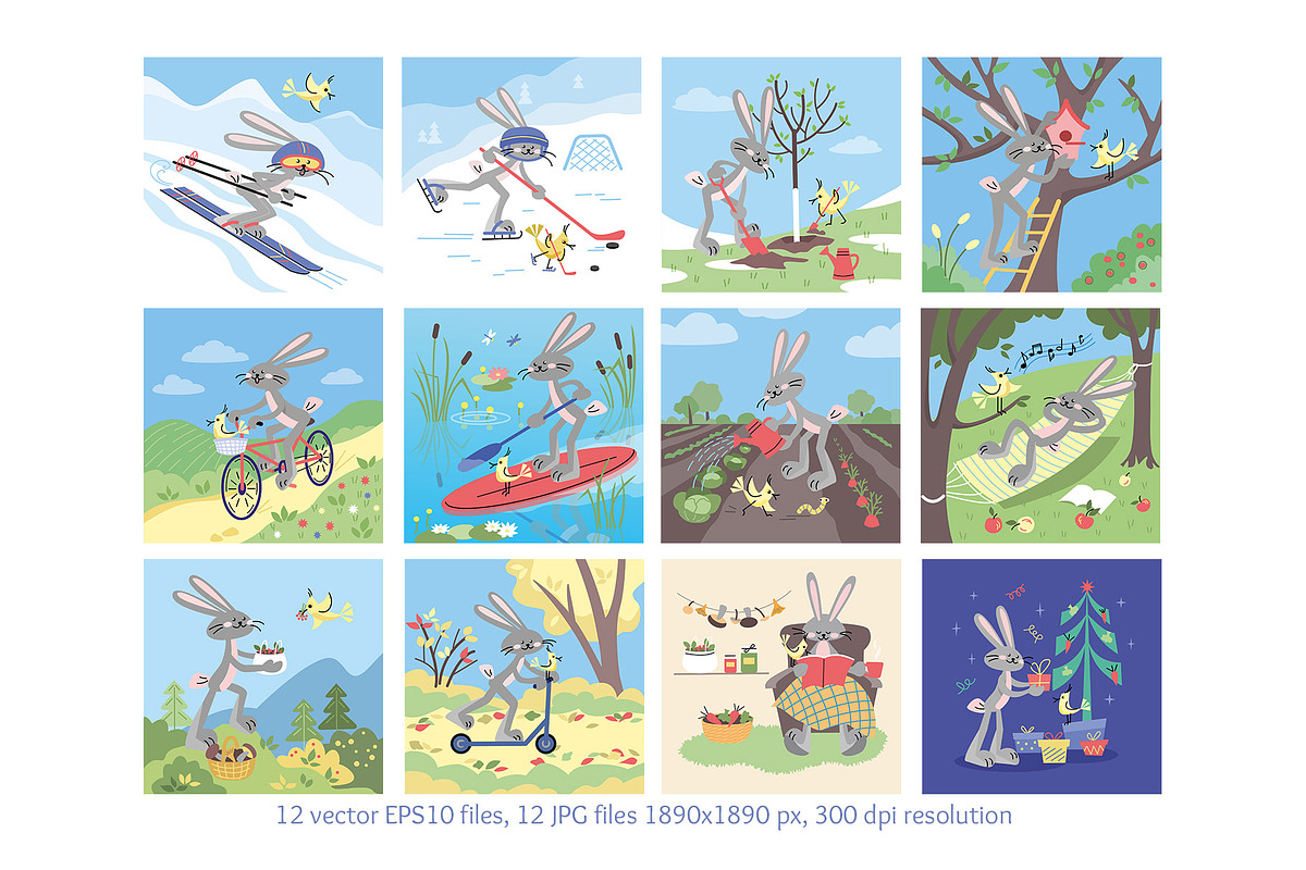 2028 Kids Calendar Rabbit & Bird, an Animal Illustration by Natali_Zhy (Photo 3 of 7)