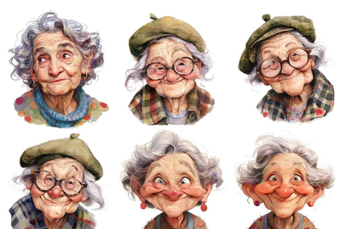 Watercolor Quirky Old Woman Clipart, a Person Illustration by Design Scotch (Photo 5 of 7)