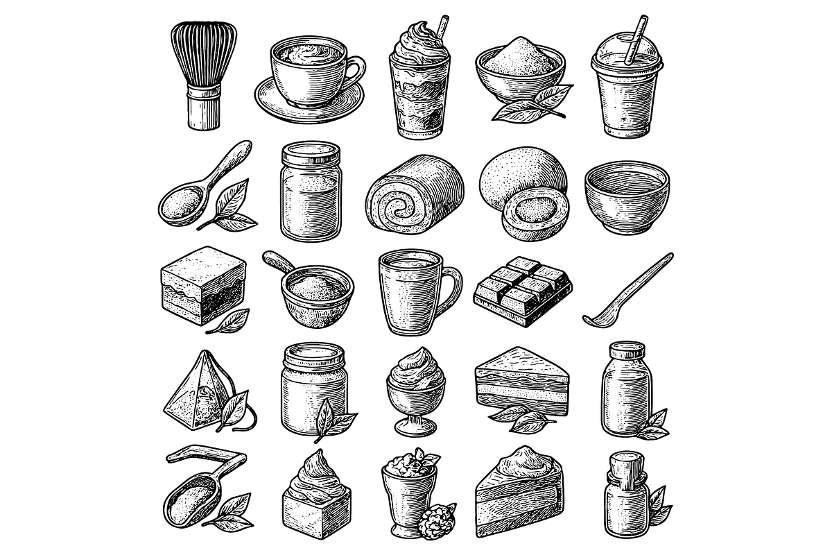 Matcha Tea and Dessert Illustration, an Object Graphic by RT Studio