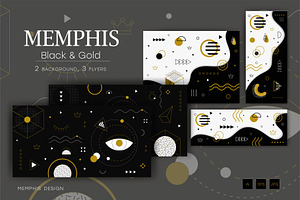Memphis backgrounds. Balck and gold., a Decorative Illustration by KENO Mascots