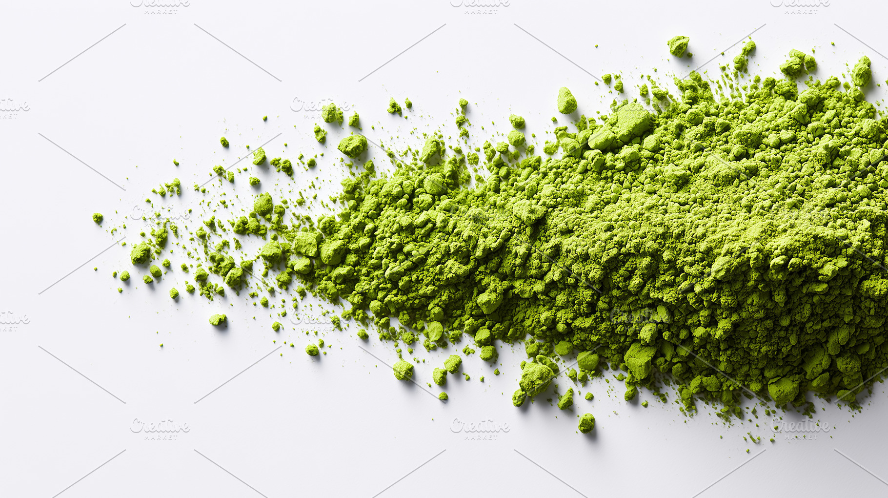 Green matcha tea powder scattered on, a Food & Drink Photo by MistyDay