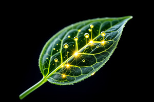 Green leaf with a glowing technology, a Photo by rarrarorro