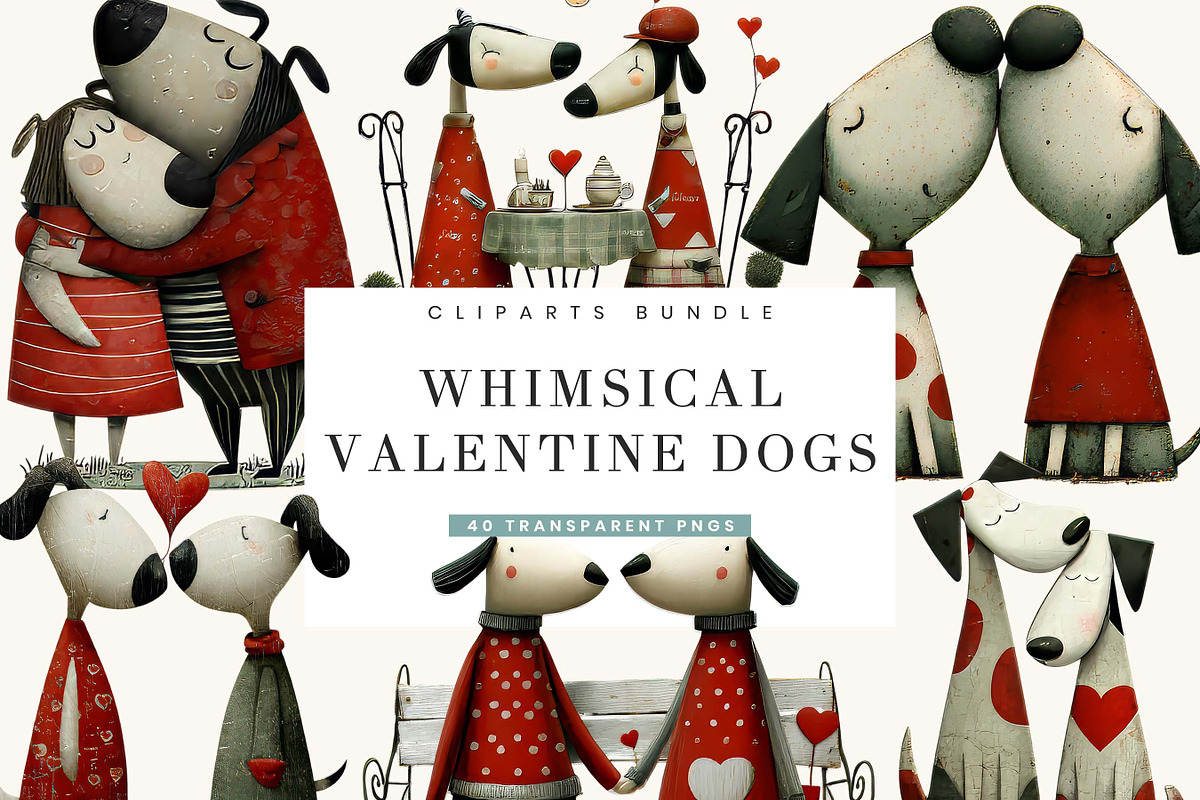 Whimsical Valentine Dog Couple, an Animal Illustration by BusyDaydesign (Photo 1 of 9)