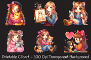 Cute Catlover Girl Clipart, an Illustration by RobertsArt (Thumbnail 4 of 7)