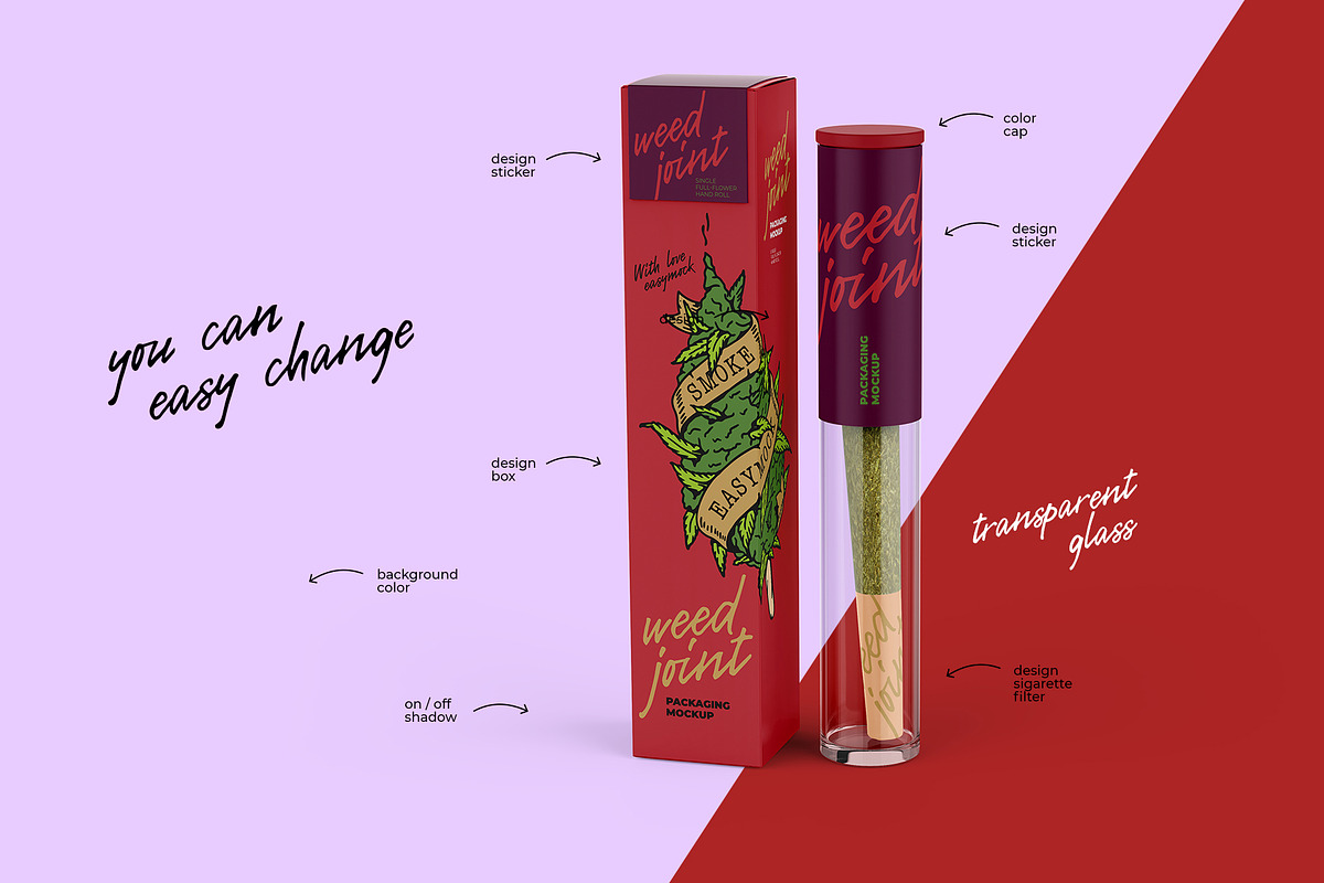 Weed Joint Pre-Roll Packaging Mockup, a Product Mockup by easymock 2 (Photo 4 of 10)