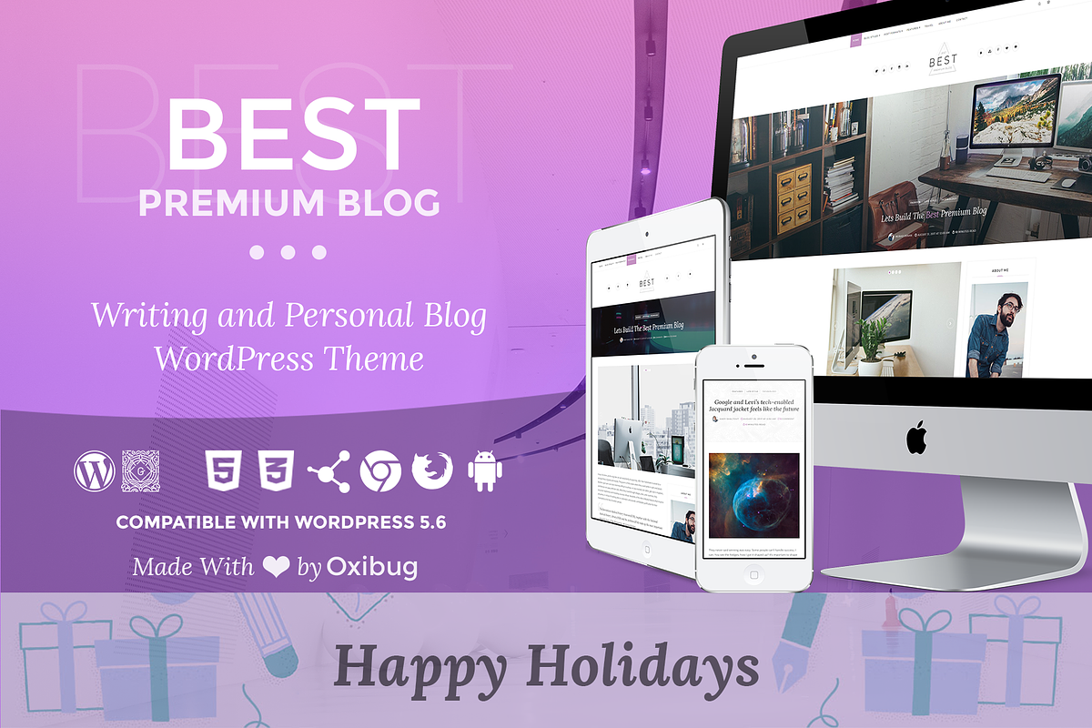 Best Premium Blog Writing WP Theme, a WordPress Template by Oxibug