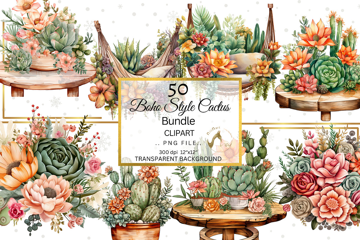Boho Cactus and Succulents Clipart, a Decorative Illustration by NiiiNArt (Photo 4 of 8)