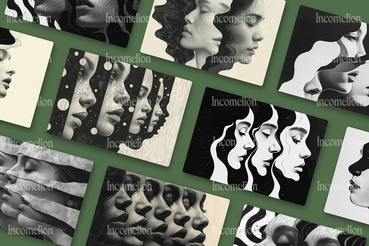 24 Black Optical Illusion Faces, a Person Illustration by Incomelion (Photo 5 of 6)