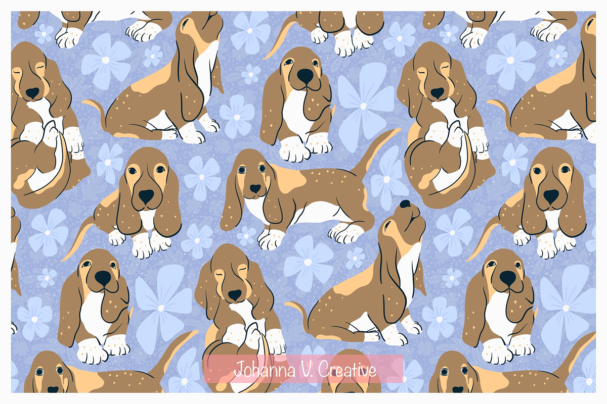 Basset Puppy Floral Patterns, an Illustration by Johanna V. Creative (Photo 5 of 9)