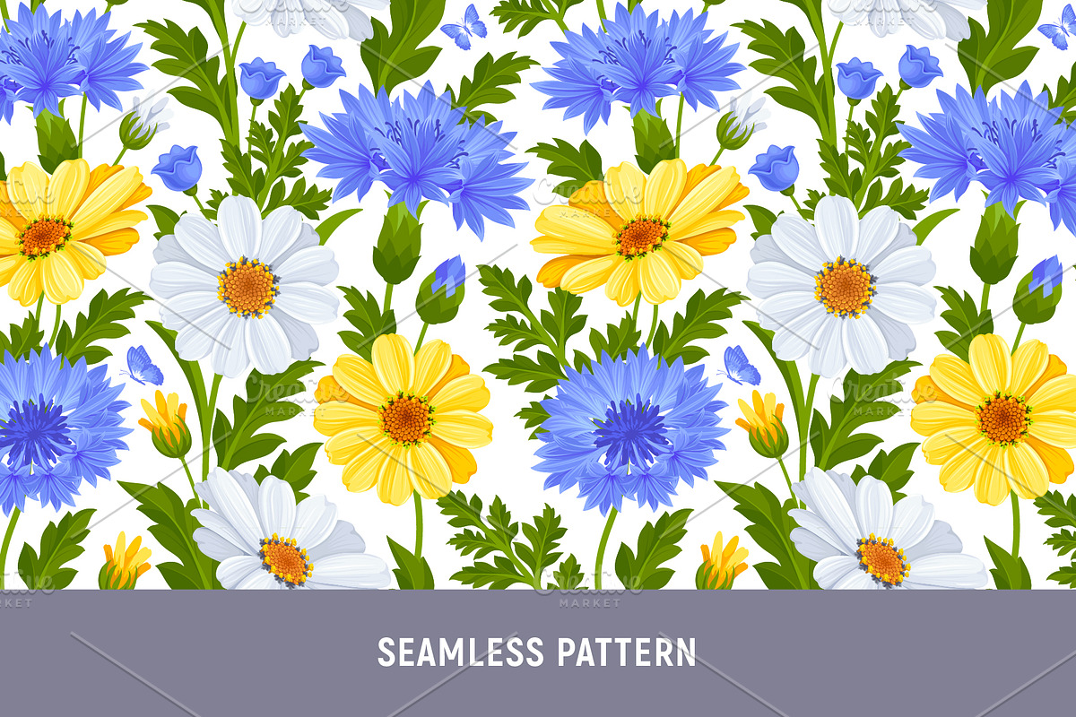 Set With Daisy And Cornflower, a Pattern Graphic by Vector beauty (Photo 4 of 9)