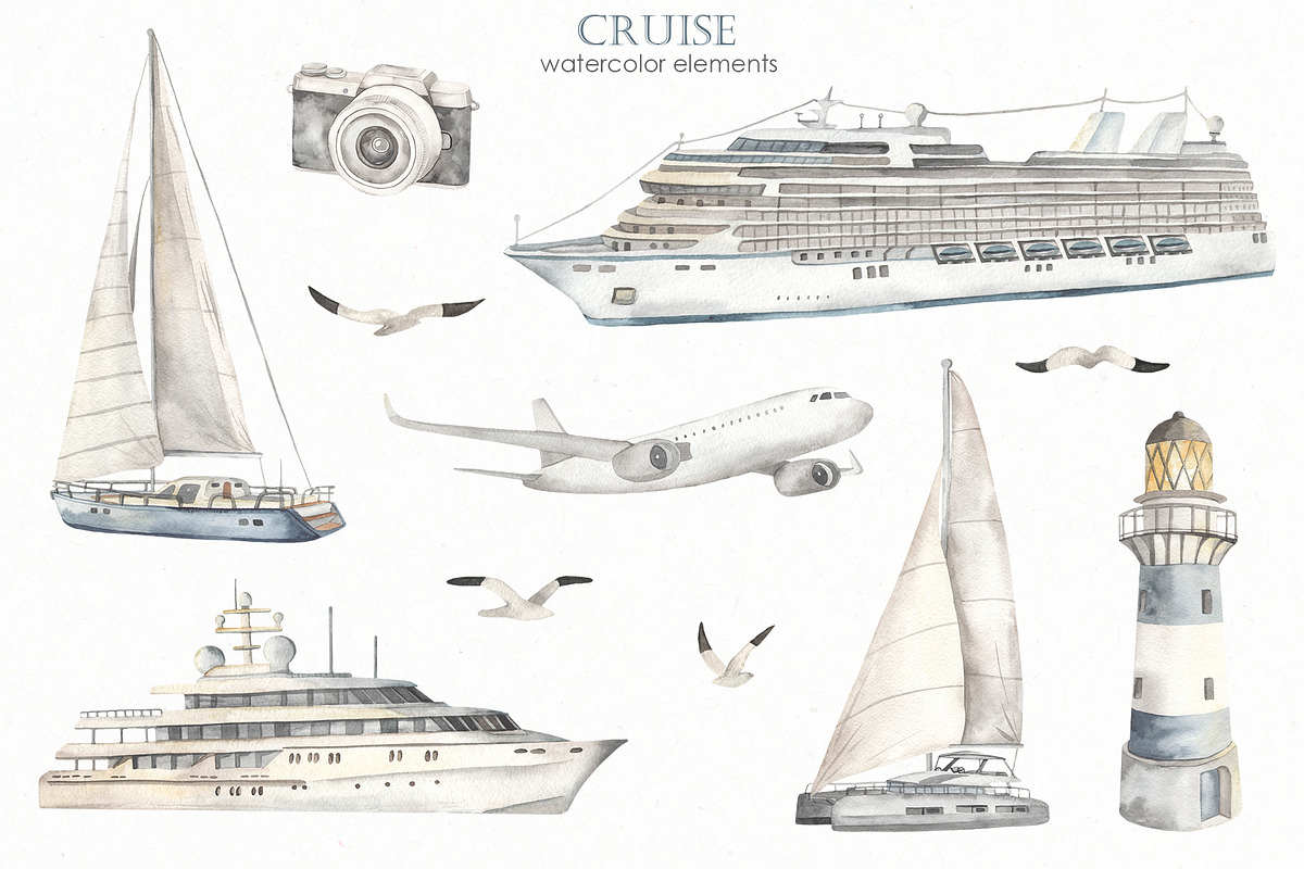 Nautical BUNDLE watercolor, a Transportation Illustration by Marina Ermakova (Photo 15 of 21)