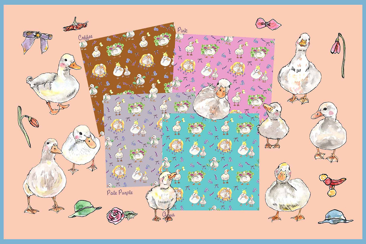 Call Duck Clipart Digital Paper, an Illustration by VianneArt (Photo 2 of 7)