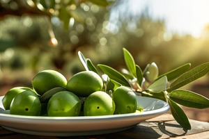Fresh Green Olives on Plate Outdoors, a Food & Drink Photo by Fascinadora