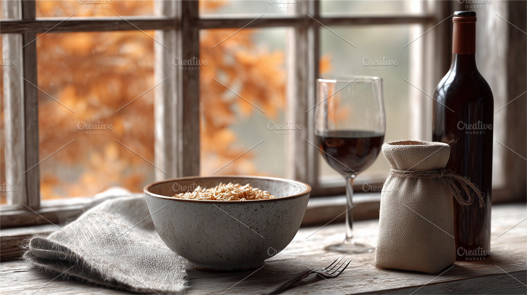 cozy autumn scene with a bowl of, a Food & Drink Photo by MistyDay