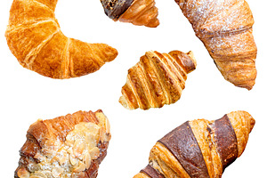 Set of various croissants isolated, a Food & Drink Photo by BOOCYS
