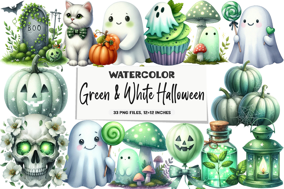 Green & White Halloween Clipart, an Illustration by DreamArtGraphic (Photo 1 of 4)